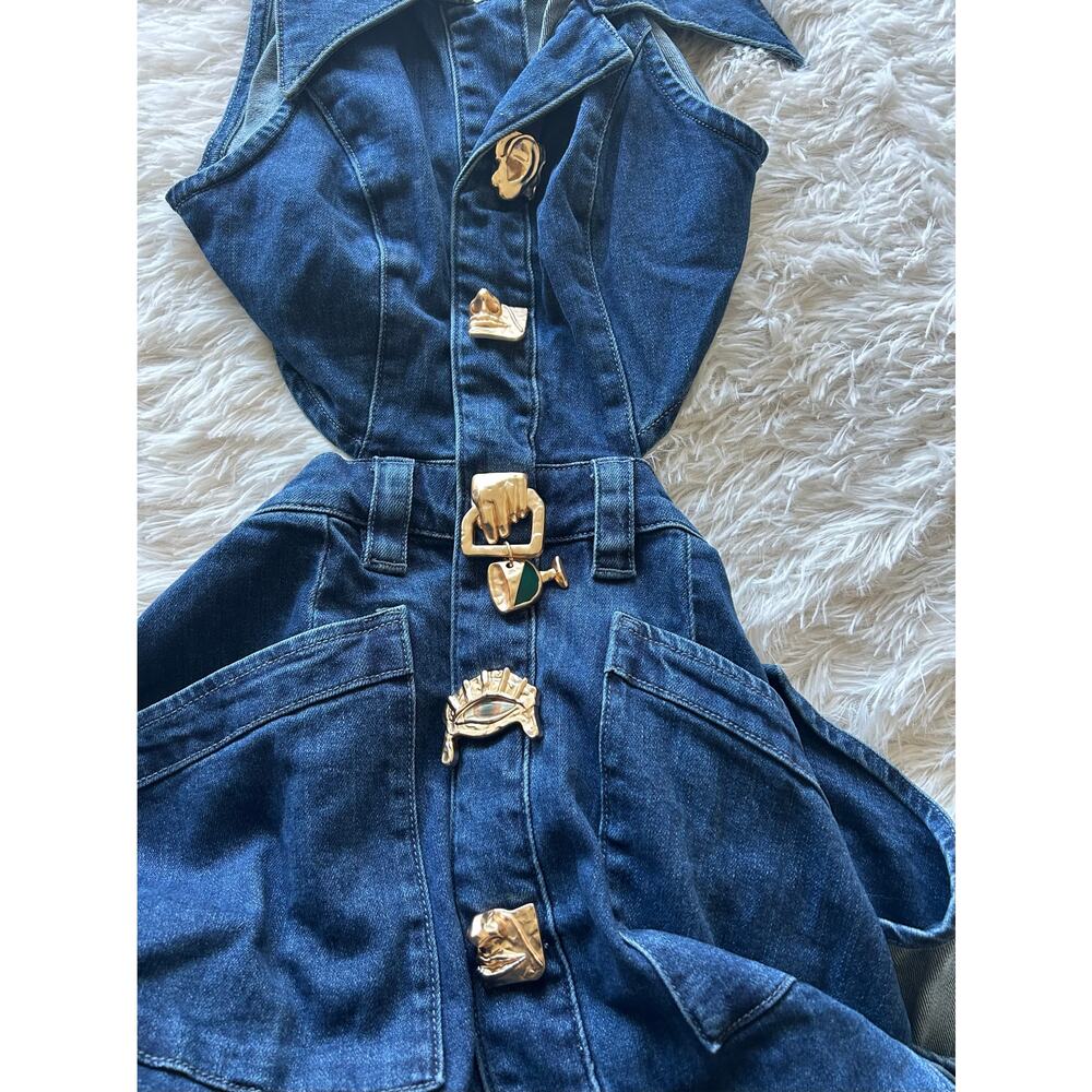 Urban Revivo Cut-Out Denim Maxi Dress US 4 / small - Picture 3 of 12